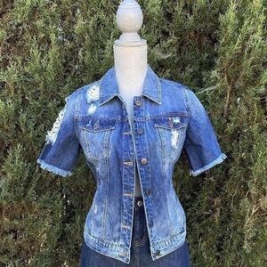 Mebon NWOT Light Blue Distressed Short Sleeve Jacket Women's Size Extra Small